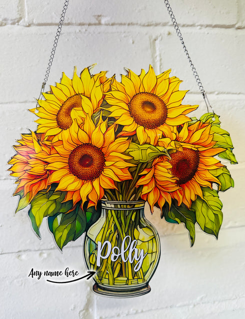 Everlasting Sunflowers in Vase Personalised